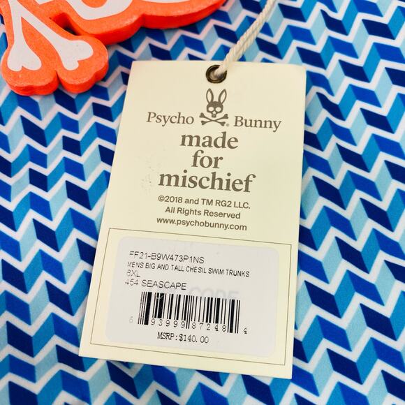 Psycho Bunny Men's Swim Trunks Size 6XL Blue Chevron Dry Pocket NWT - Picture 14 of 16